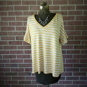 A NEW DAY Yellow White Stripe Ruffle Sleeve Large
